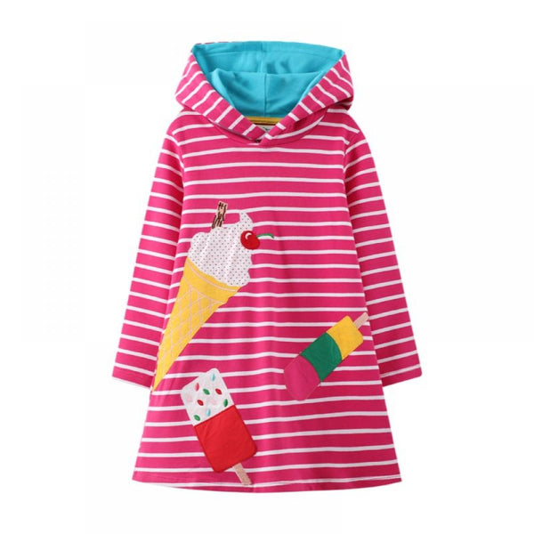 Autumn Girls Cartoon Hooded Long Sleeve Dress Wholesale Girls Dress