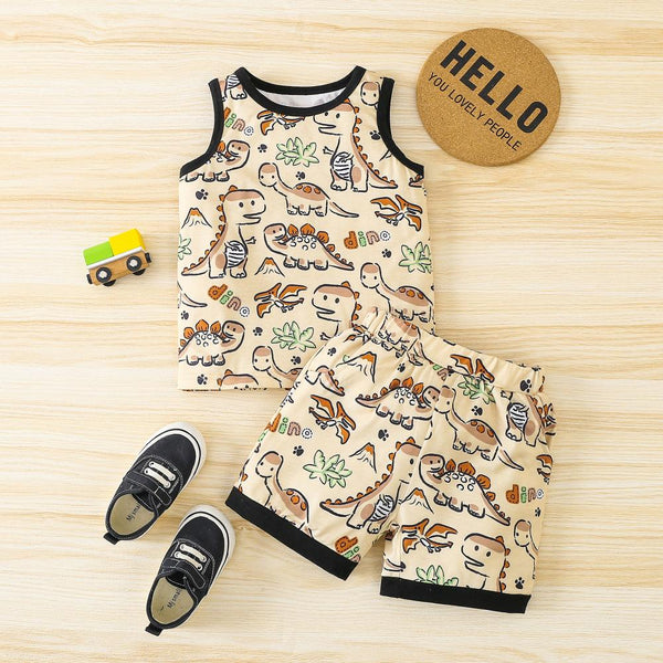 Summer Boys Dinosaur Print Vest Shorts Suit Wholesale Boy Clothing