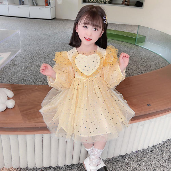 Toddler Girls Autumn New Love Gauze Skirt Western Style Dress Wholesale Girls Dress