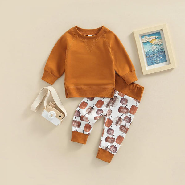 Unisex Autumn Solid Color Sweater Cartoon Print Pants Suit Wholesale Baby Children Clothes