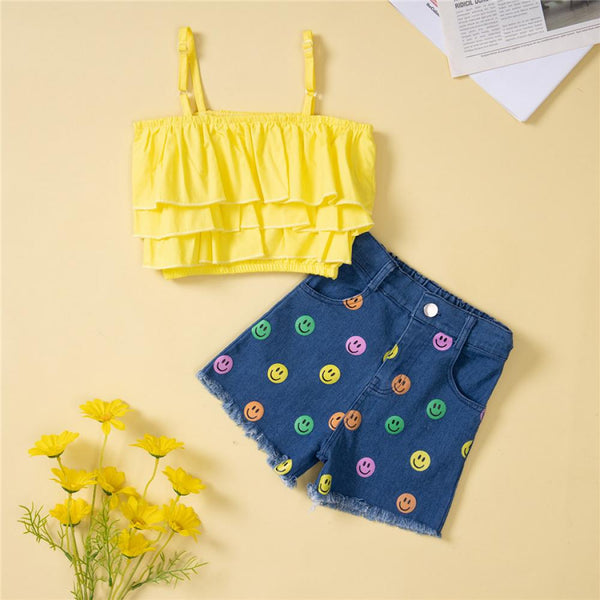 Girls Summer Sleeveless Top and Shorts Set Wholesale Little Girl Clothing