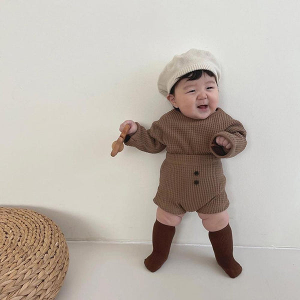 Baby Waffle Suit Spring Autumn Shorts Two Piece Set Wholesale Baby Clothes