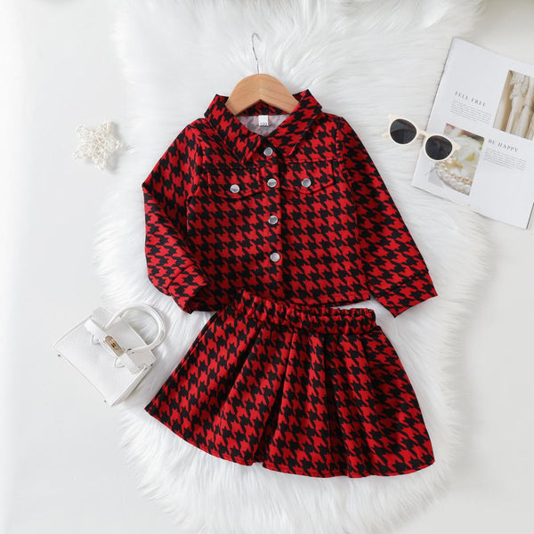 Autumn Girls Long-sleeved Lapel Coat Short Skirt Suit Wholesale Girls Clothes