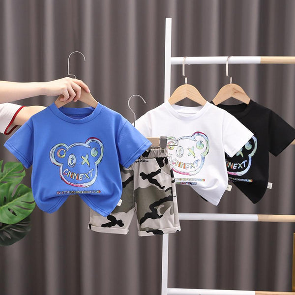 Camouflage Boys Summer Suits Round Neck Short Sleeves Two Pieces Set Wholesale Baby Clothes
