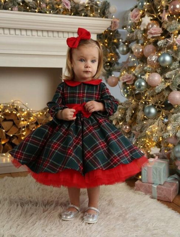 Toddler Girls Plaid Mesh Dress Wholesale Girls Dress