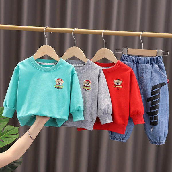 Boys Bear Top and Denim Pants Set Boys Wholesale Clothes