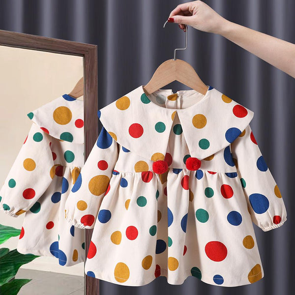 Toddler Girls Spring Autumn Cute Polka Dot Skirt Wholesale Girls Dress