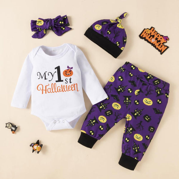 Halloween Fall Alphabet Pumpkin Print Romper Set Wholesale Baby Clothes