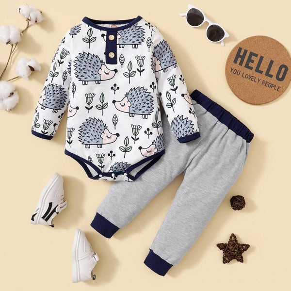 Baby Boy Autumn Cute Romper + Pants Set Wholesale Boys Clothes