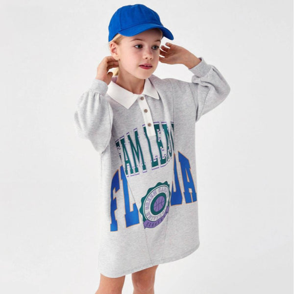 Girls Autumn Lapel Letter T-shirt Dress Baby Girl Clothes Wholesale