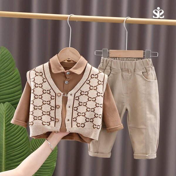 Boys Autumn Top and Vest with Pants Set Boys Clothes Wholesale