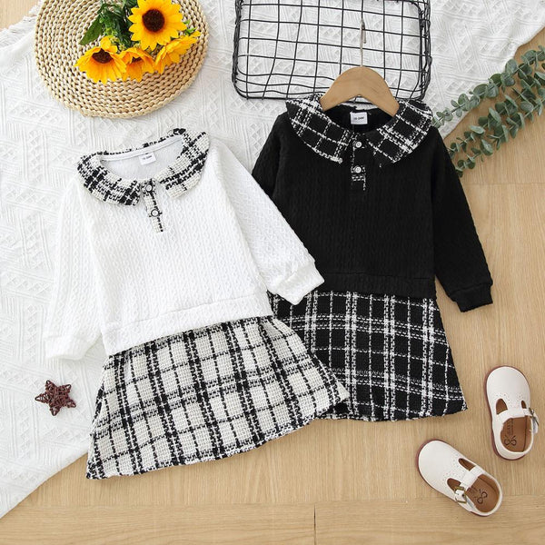 Girls Autumn Winter Schoold Dress Plaid Lapel Girls Dress Wholesale