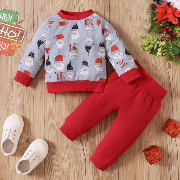 Children's Clothing Cartoon Santa Claus Print Set Wholesale Baby Boys Clothes