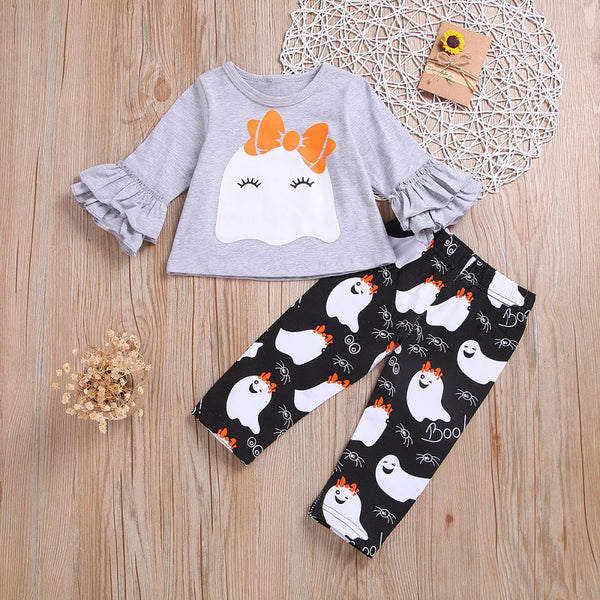 Girls Long Sleeve Suit Spring Autumn Halloween Cartoon Pants Suit Wholesale Kids Clothes