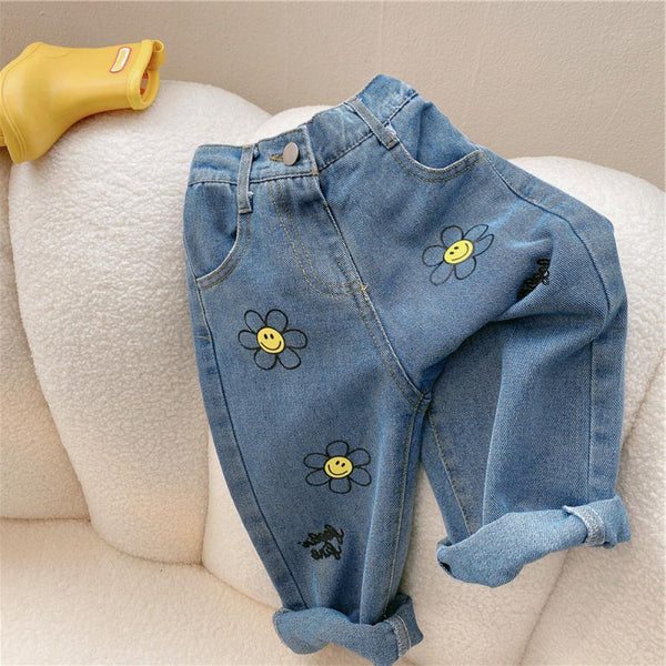 Toddler Girls Flower Denim Pants Girl Boutique Clothing Wholesale