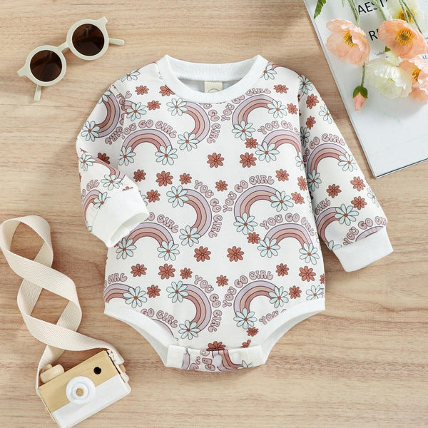Autumn Baby Rainbow Print Romper Wholesale Girls Clothes
