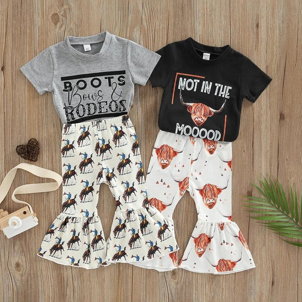 Kids Summer Girls Alphabet Print Flared Pants Set Wholesale Girls Clothing