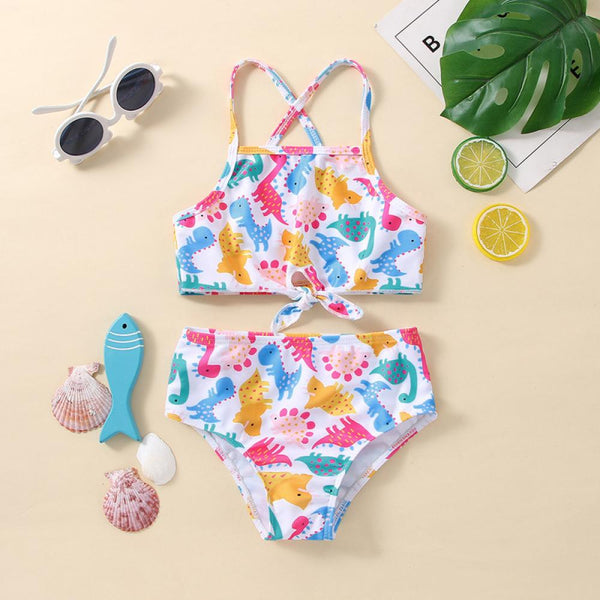 Multicolor Dinosaur Print Suspenders Children's Split Swimsuit Wholesale