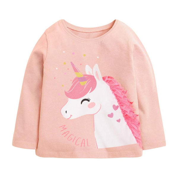 Autumn Cartoon Round Neck Girls Long Sleeve T-shirt Wholesale Girls Clothes