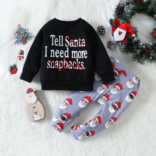 Boys Christmas Cartoon Letter Print Sweater Pants Set Wholesale Boys Clothes