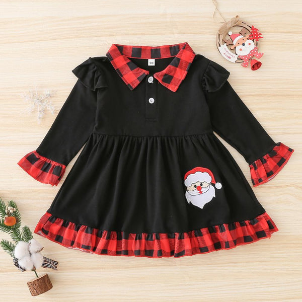 Christmas Autumn Girls Plaid Lapel Long Sleeve Dress Wholesale Girls Dress