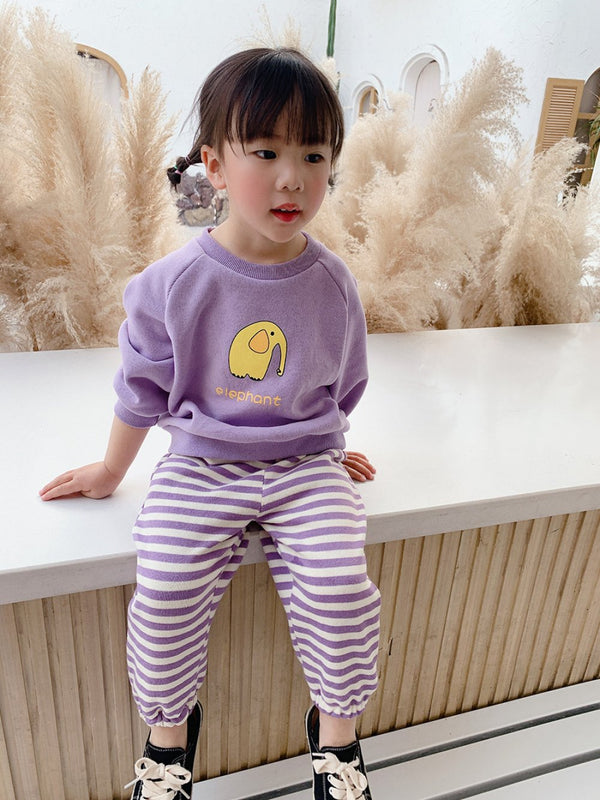 Toddler Girls Spring and Autumn Suit Striped Western Style Two-Piece Sweater Suit Wholesale Girls Clothes