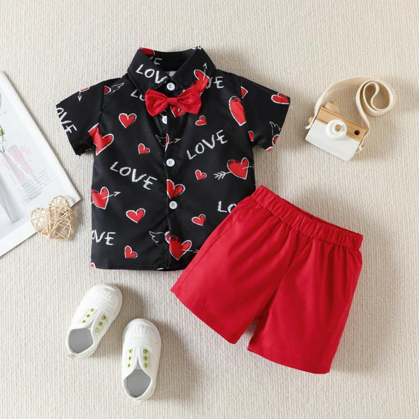 Children's Short Sleeve Summer Suit Boys Love Valentine's Day Suit Wholesale Boys Clothes