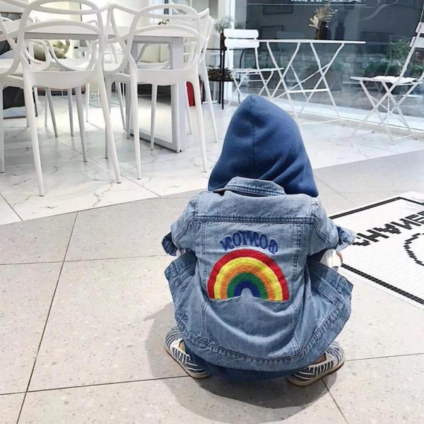 Unisex Boys Girls Spring Autumn Rainbow Denim Jacket Girls Clothes Wholesale