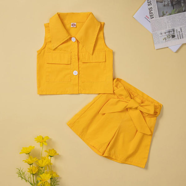 Summer New Sleeveless Single-breasted Jacket Casual Shorts Set Wholesale Kids Boutique Clothing