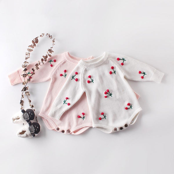 Newborn Baby Girls Romper Cherry Knitted Baby Wholesale Suppliers