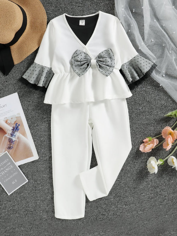 Toddler Girls Bow Coat + Vest + Trousers Set Wholesale Girls Clothes