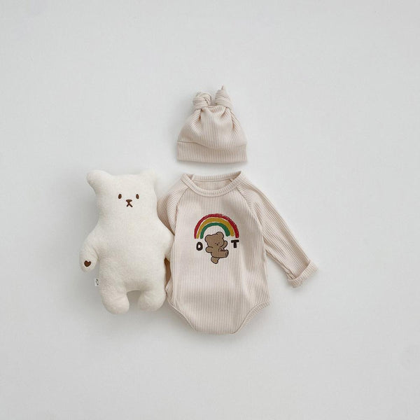 Fall Baby Bodysuit Rainbow Print Pit Stripe Romper + Hat Wholesale Baby Clothes