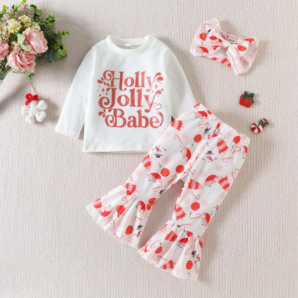 Christmas Children Set Autumn Girls Letter  Print Flared Pants Set Wholesale Girls Clothes