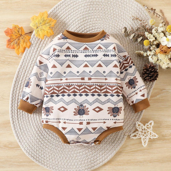 Thanksgiving Day Autumn Baby Cartoon Turkey Print Romper Wholesale