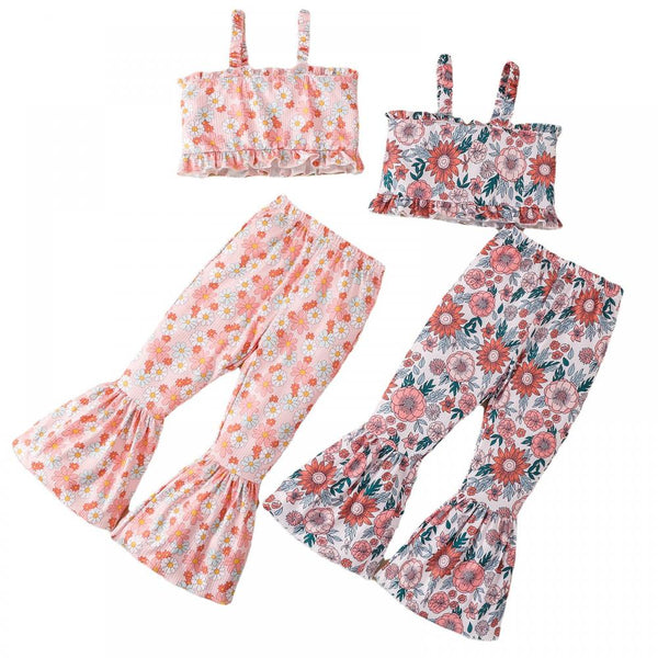 Summer Girl Suit Printed Halter Vest Bell-bottom Suit Wholesale Girl Boutique Clothing