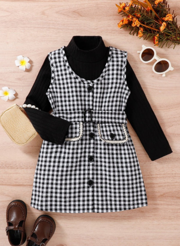 Toddler Girls Pit Strip Bottoming Shirt + Overalls Set Wholesale Girls Clothes