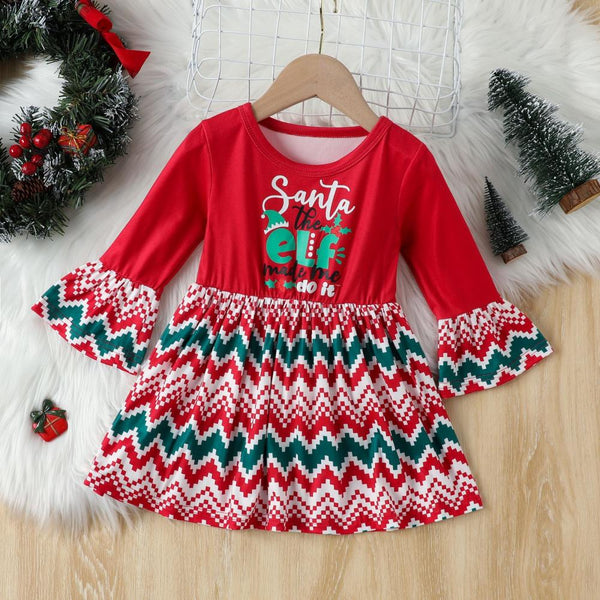 Christmas Autumn Winter Toddler Girls Letter Print Dress Wholesale Girls Dress