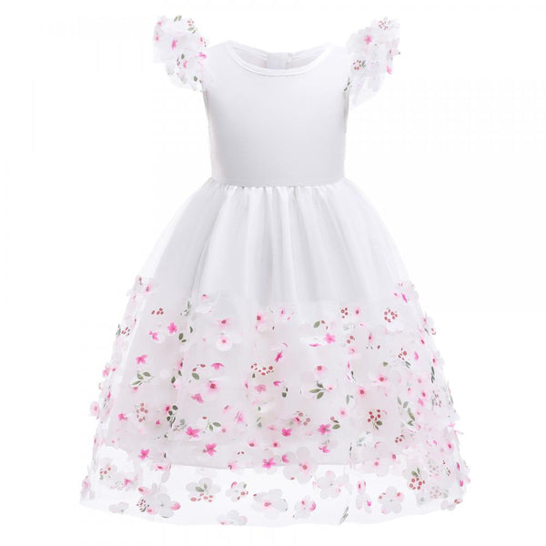 Girls Summer White Embroidered Tulle Dress Girls Wholesale Dresses