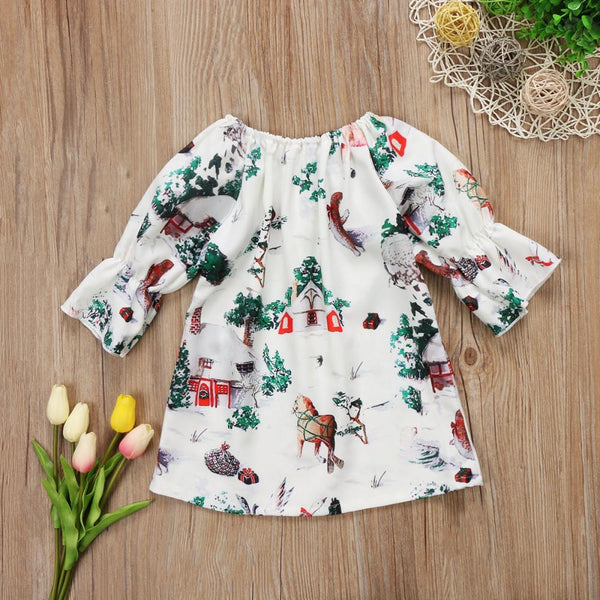 Christmas Toddler Girls Print Dress Wholesale Girls Dress