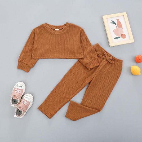 Autumn Little Girls Solid Color Pit Strip Casual Set Wholesale Girls Clothes