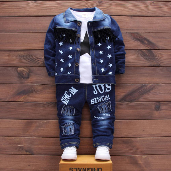 3-Pack Boys Spring Autumn Top Denim Coat and Pants Set Baby Boys Clothes Wholesale