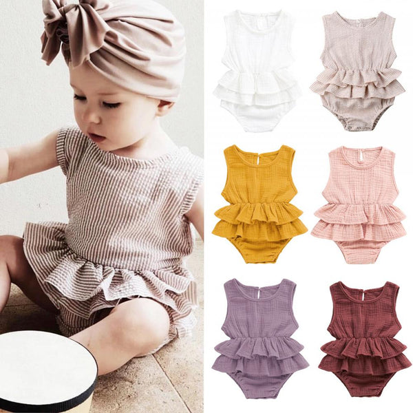 Newborn Baby Girls Summer Solid Tank Layered Romper Wholesale Girl Clothing